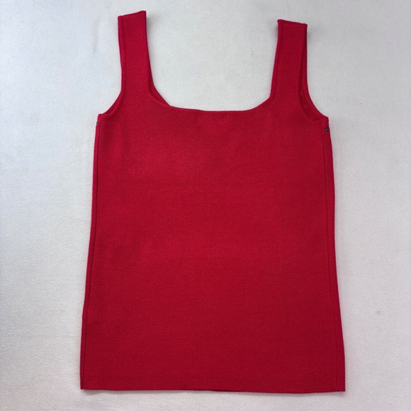Carmen Marc Valvo Red Ribbed Tank Top Women Large New Star Studded V Neck - Picture 12 of 12